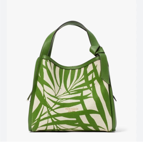 KATE SPADE Knott Palm Canvas Medium Crossbody Tote Tropical Green Leather NWT - Picture 11 of 11